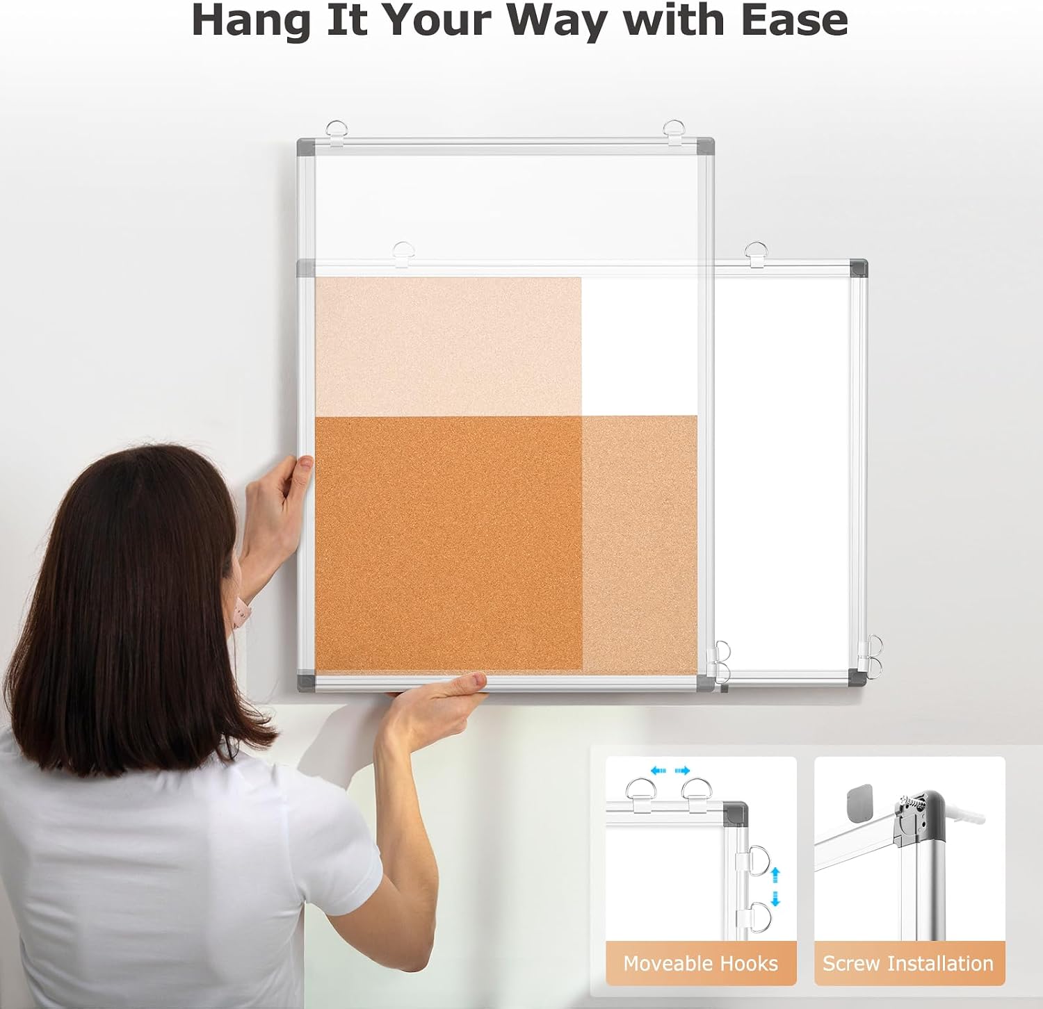 Combination Magnetic Whiteboard & Corkboard, 24"x18" Combo for School, Office & Home, Dry Erase Board with Removable