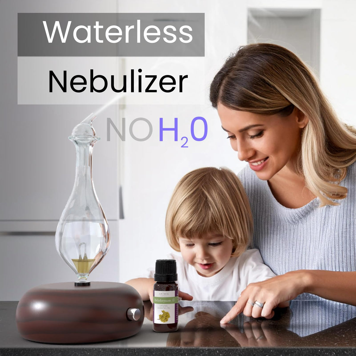 ArOmis Premium Glass Essential Oils Nebulizer - Waterless Diffuser for Aromatherapy - Handmade Oil Diffuser, Wooden