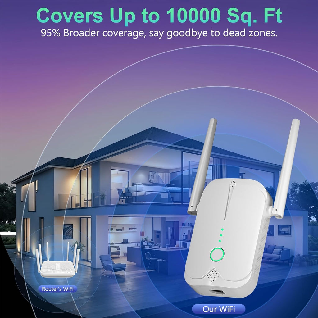 WiFi Extender Signal Booster Up to 10000sq.ft and 85+ Devices | Wireless Internet Repeater, Long Range Amplifier with