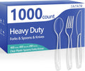 1000 Count Clear Plastic Silverware Heavy Duty -Forks, Spoons,Knives