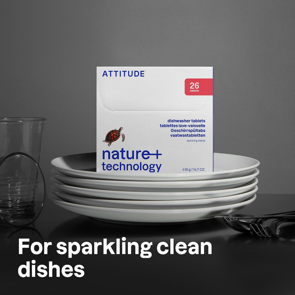 ATTITUDE Dishwasher Pods, Unscented, Plant-Based Tablets, 26 Count