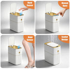 Smart Bathroom Trash Can with Lid, 3.6 Gallon Slim Motion Gold Sensor Garbage Bin with Inner Bucket, Trash Can with