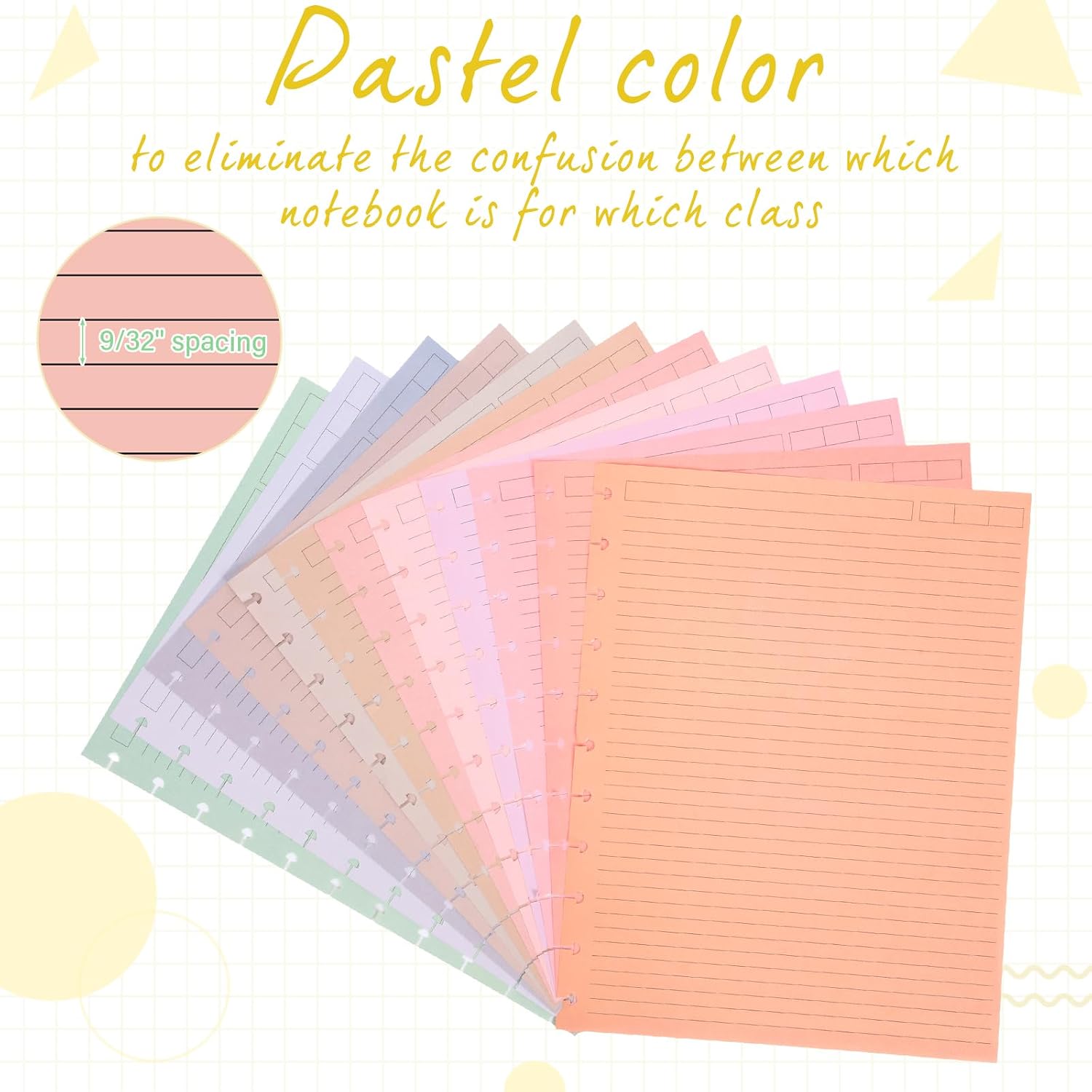 12 Pack 480 Sheets Colored Discbound Refill Paper 8.5 x 11 Inch College Ruled 11 Disc Letter Size Lined Paper