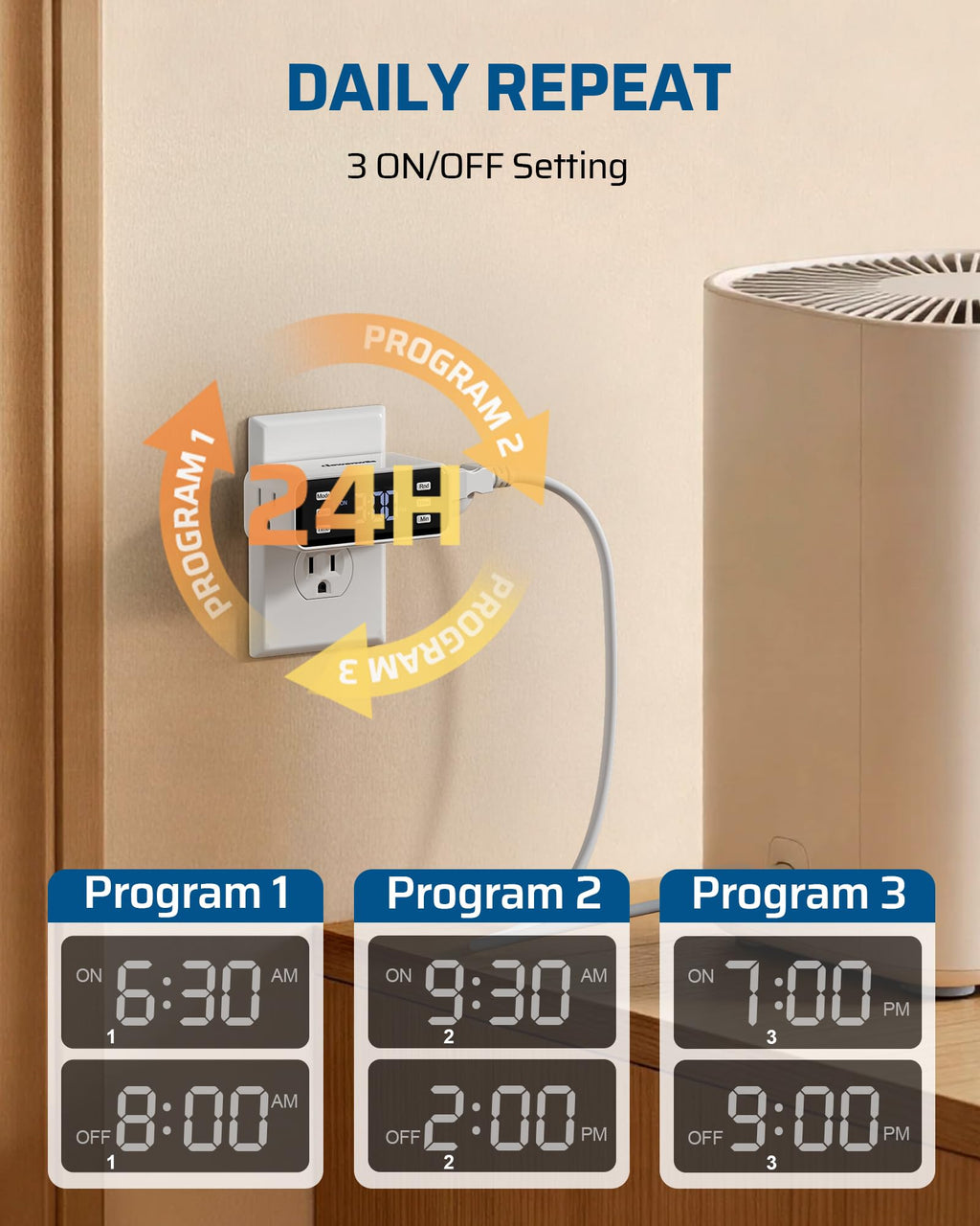 DEWENWILS Indoor 24 Hour Programmable Digital Timer Outlet,2 Outlets,2 Pack