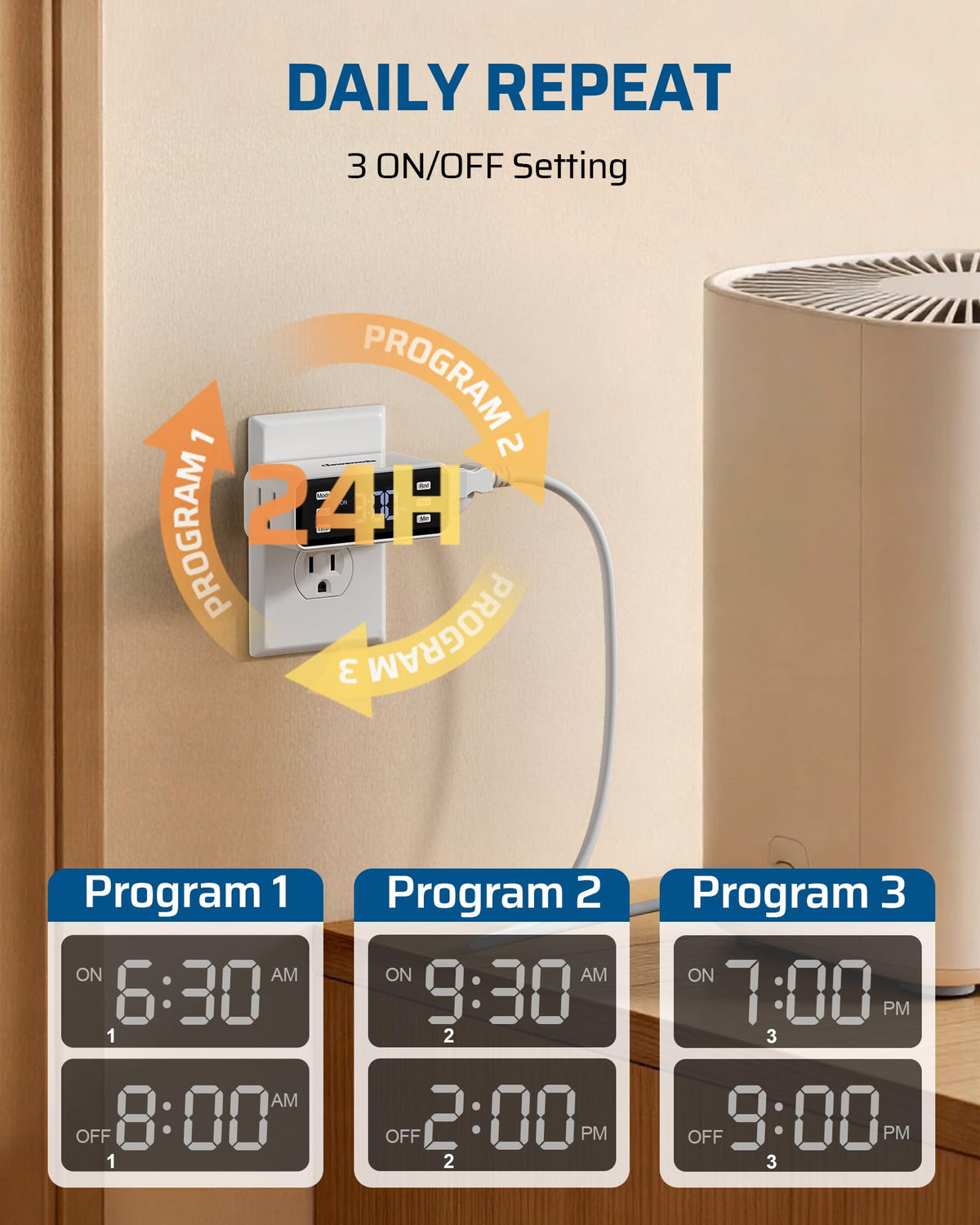 DEWENWILS Indoor 24 Hour Programmable Digital Timer Outlet,2 Outlets,2 Pack
