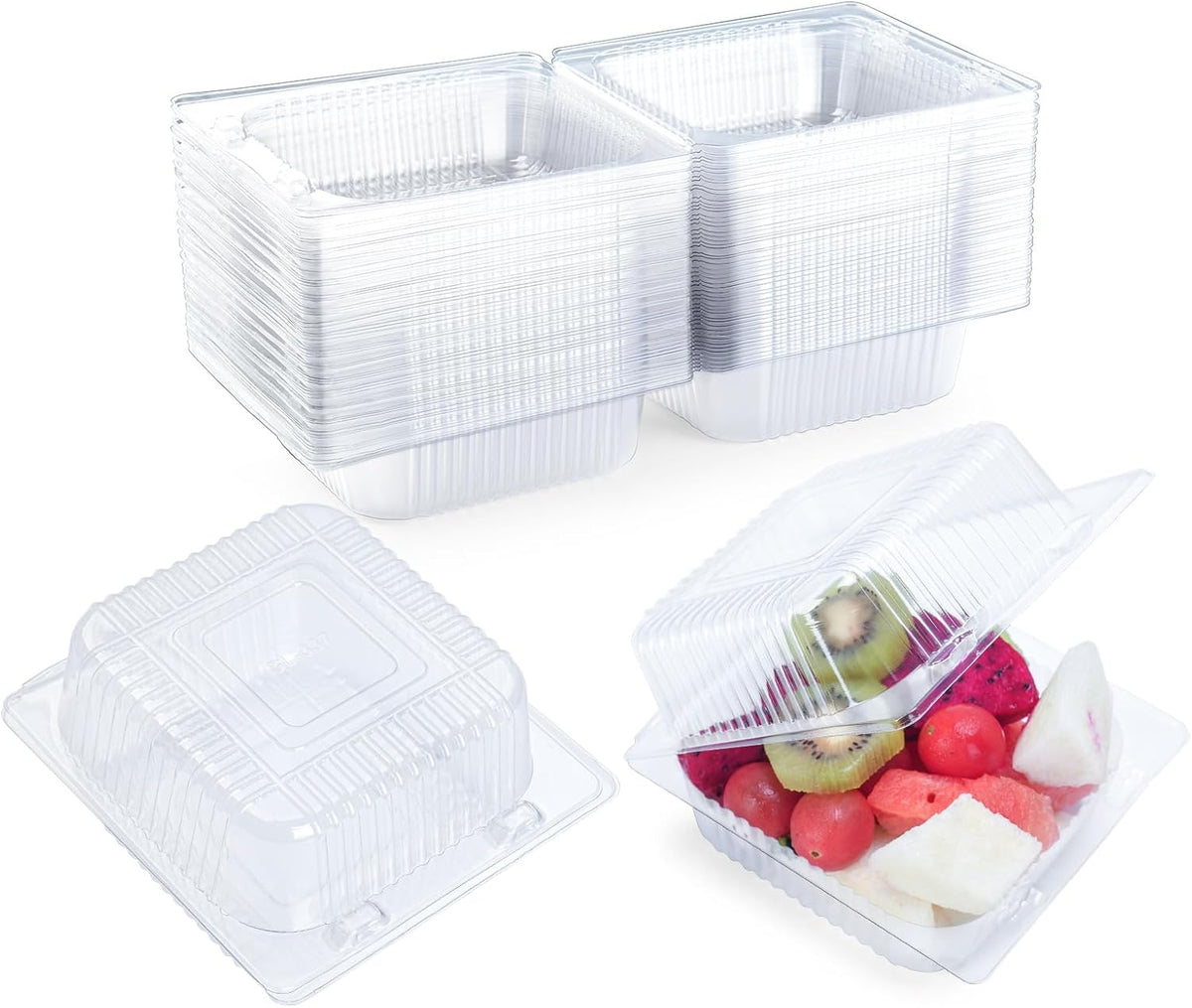 50 Count Heavy Duty Clear Clamshell Food Containers Hinged with Lids