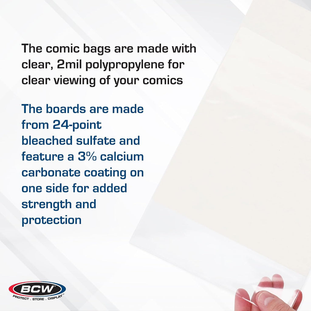 Current Comic Bags and Backing Boards, Acid-Free, 100 Sets, 200 Pieces | Includes 100 acid-free bags and 100 rigid 24