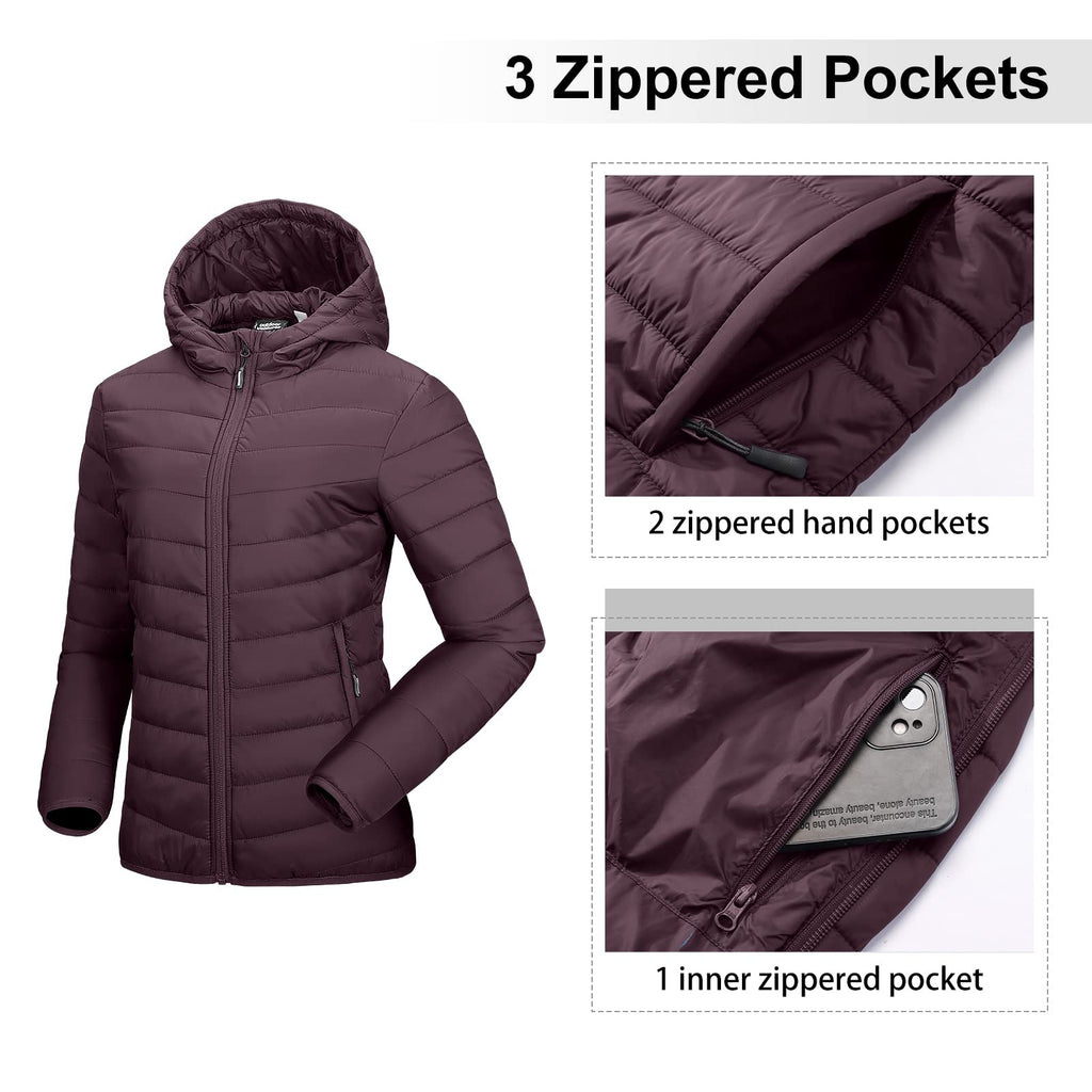 Women's Packable Lightweight Puffer Jacket with Hood