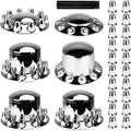 Dome Axle Cover Combo Kits for Semi Truck Hubs w/Screw-On 33mm Lug Nut, ABS Plastic Chrome Plated, 2 Front & 4 Rear