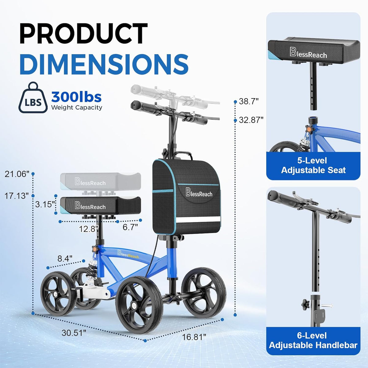 Knee Scooter for Adults for Foot Injuries, Dual Braking System