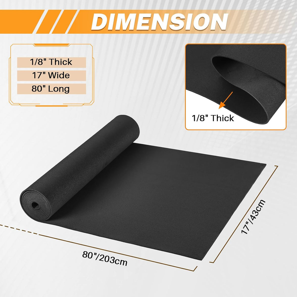 1/8" T x 17" W x 80" L Neoprene Foam Padding Without Adhesive