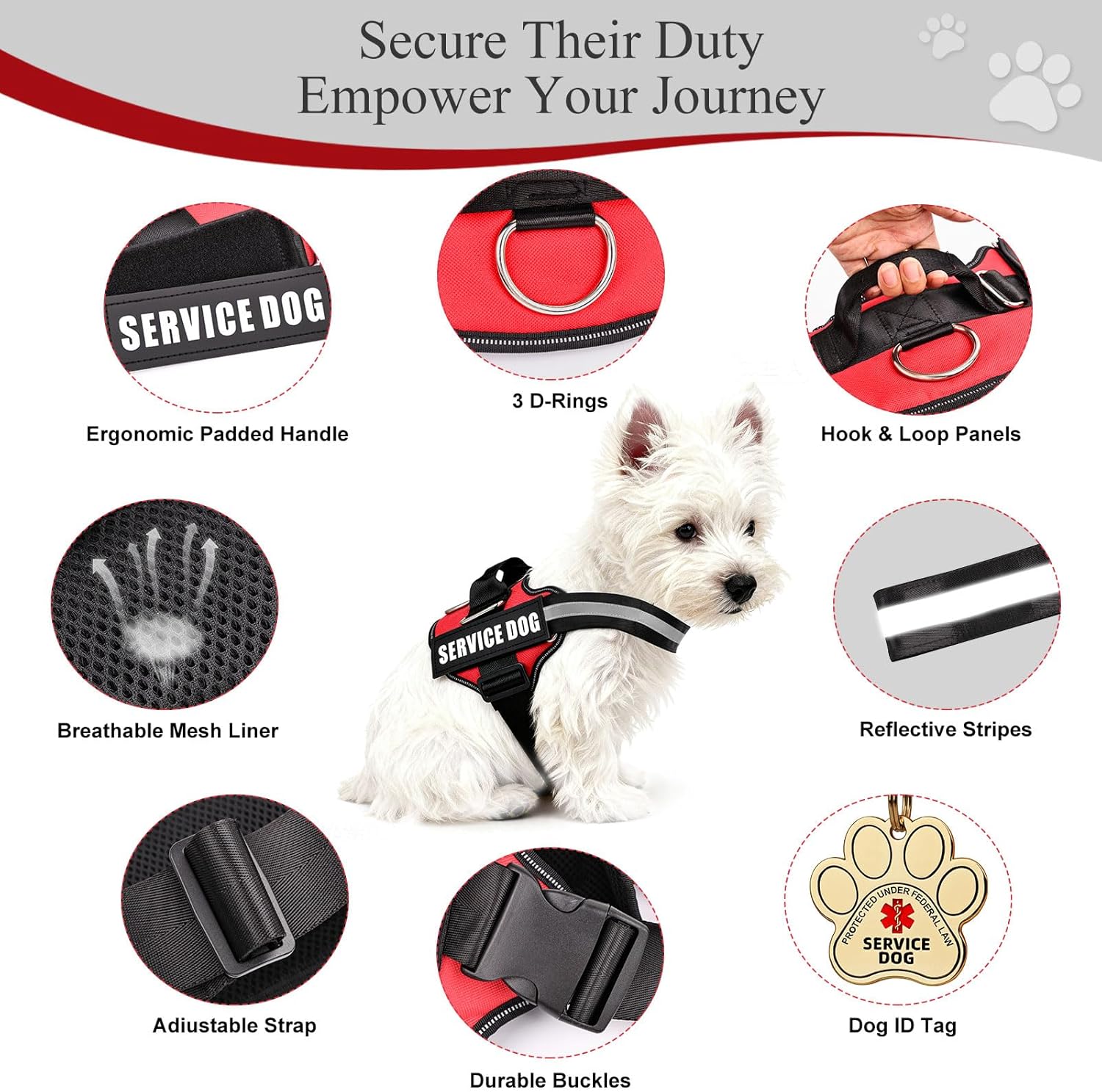 Service Dog Vest, ID Tag + 50 ADA Information Cards, Service Dog Harness in Sizes X Small to XX Large, Metal Dog Tag