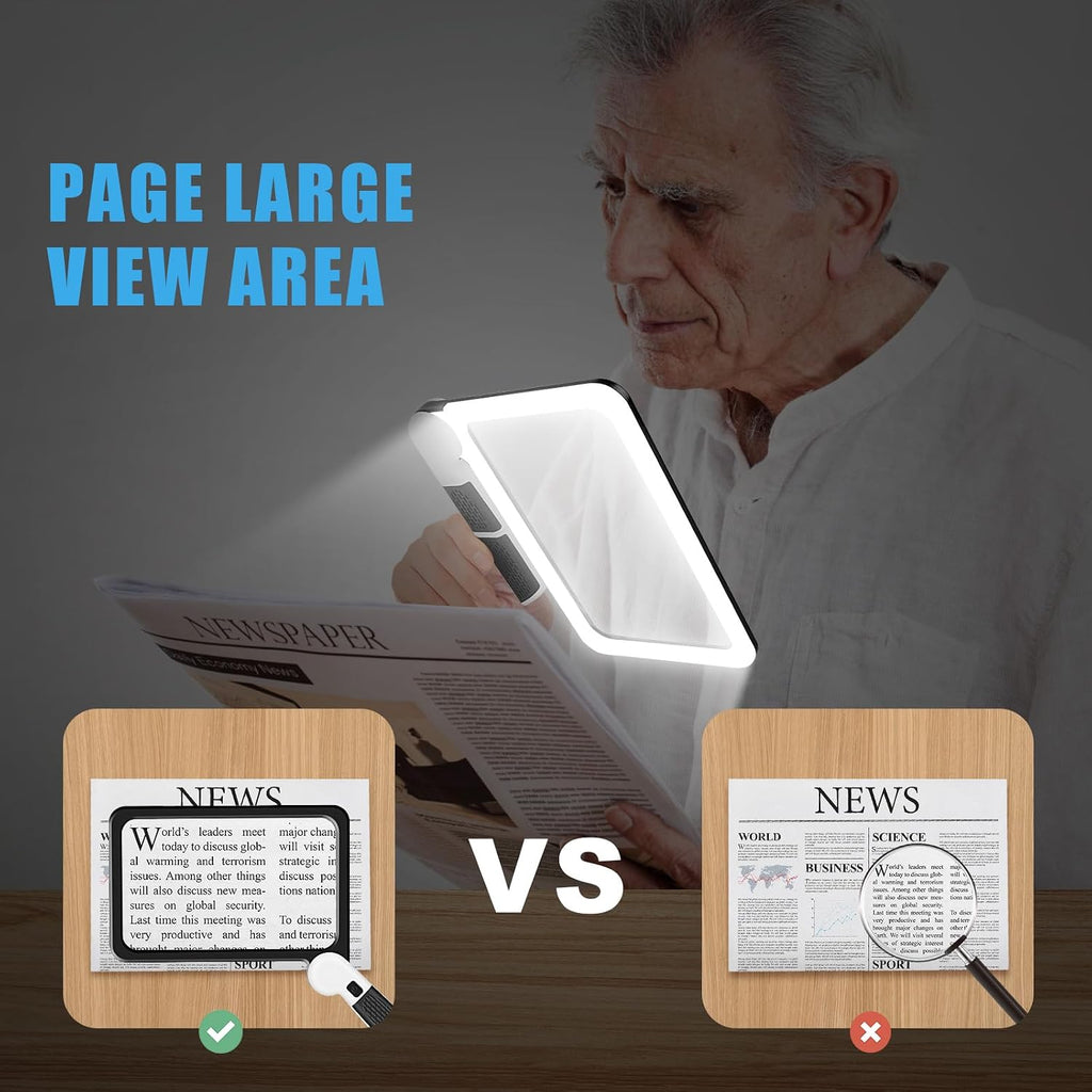5X Handheld Magnifier for Page Reading - Large Folding Lighted Magnifier with 48 LED Lights (3Modes), Rectangular