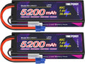 7.4V Lipo Battery 2S 5200mAh 80C Lipos Hard Case with EC3 Connector for RC Car Trucks 1/8 1/10 RC Vehicles(2 Packs)