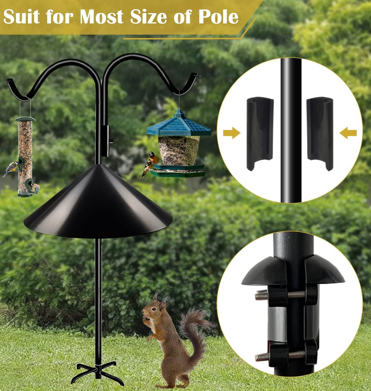 Squirrel Proof Baffle, 19-inch Wide Squirrel Guard Stopper for Outdoor Bird Feeder Poles or Outside Shepherd Hooks