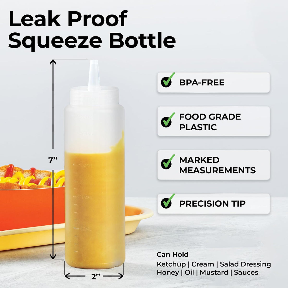 8 Ounce Condiment Squeeze Bottle, 1 With Lid Plastic Squeeze Bottle - Precison Dispensing Tip, Flexible, Clear