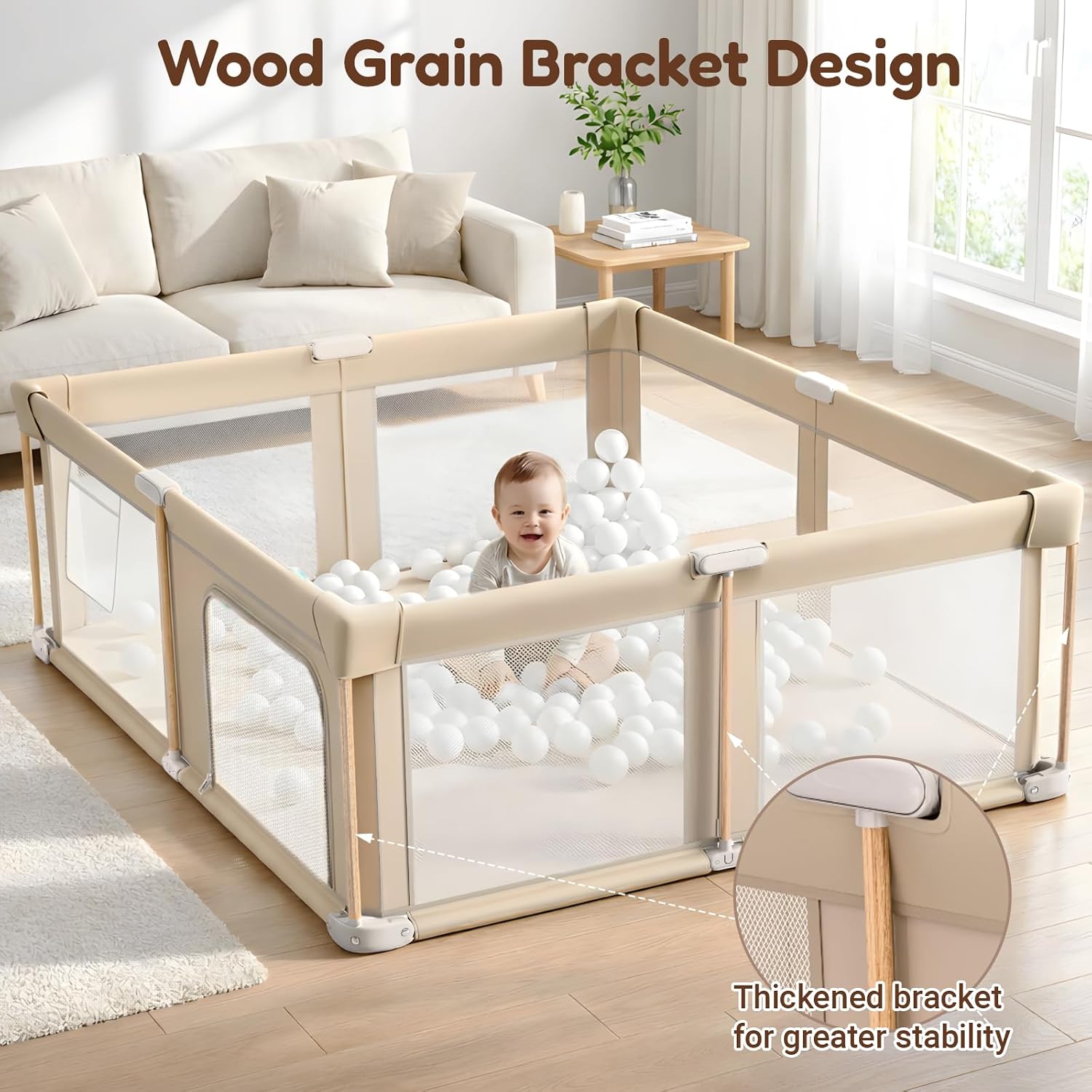 Foldable Baby Playpen with Mat, Foldable Baby Fence Play Yards for Babies and Toddlers, Play Pen with Breathable Mesh