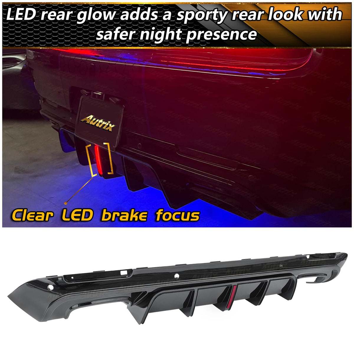 Autrix Rear Diffuser Compatible with 2015-2023 Dodge Challenger w/LED Light