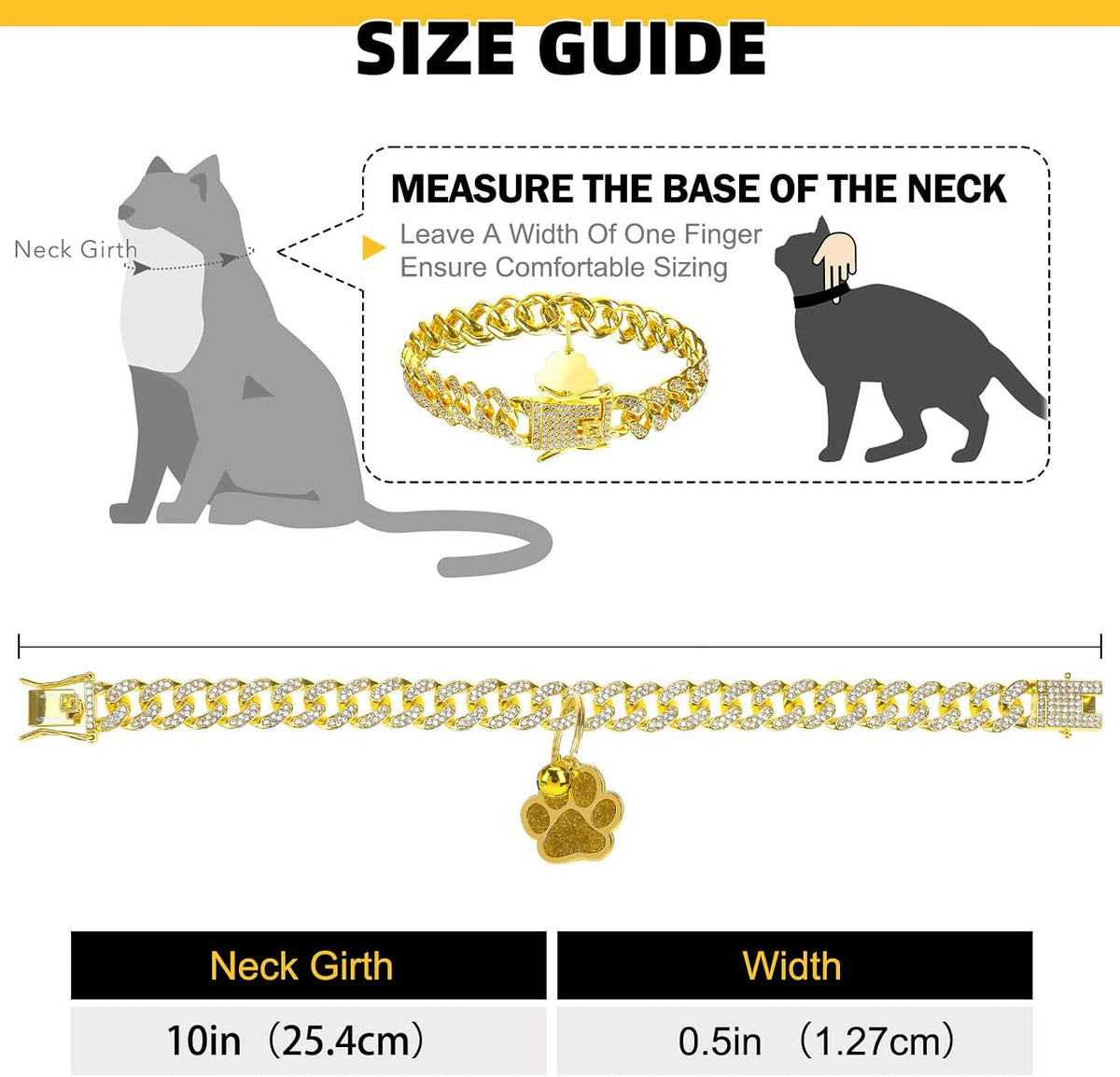 Cat Collar Chain,Diamond Gold Glitter Collar Walking Metal with Secure Buckle Link Cuban Pet Rhinestones Necklace