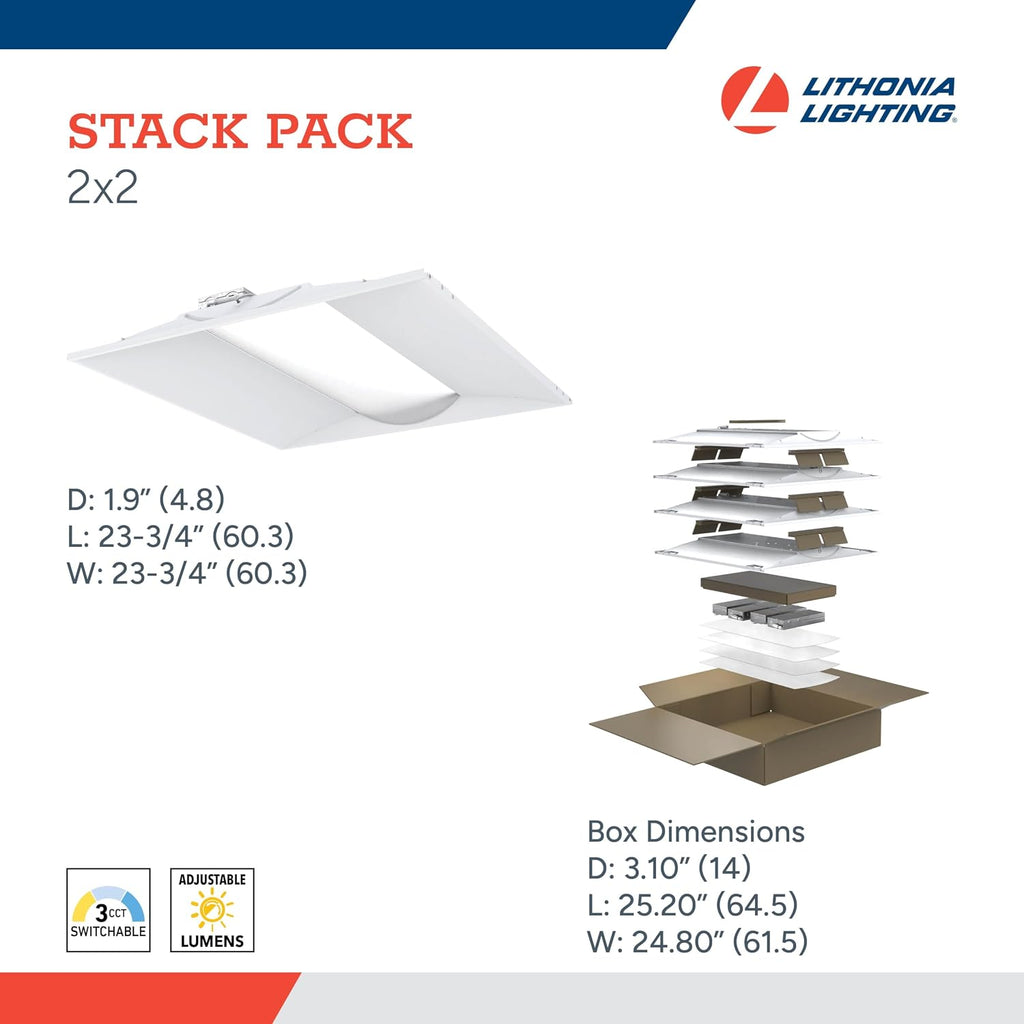 Lithonia Lighting Stack Switch 2x2 LED Troffer Light, Adj Brightness, 4-Pk