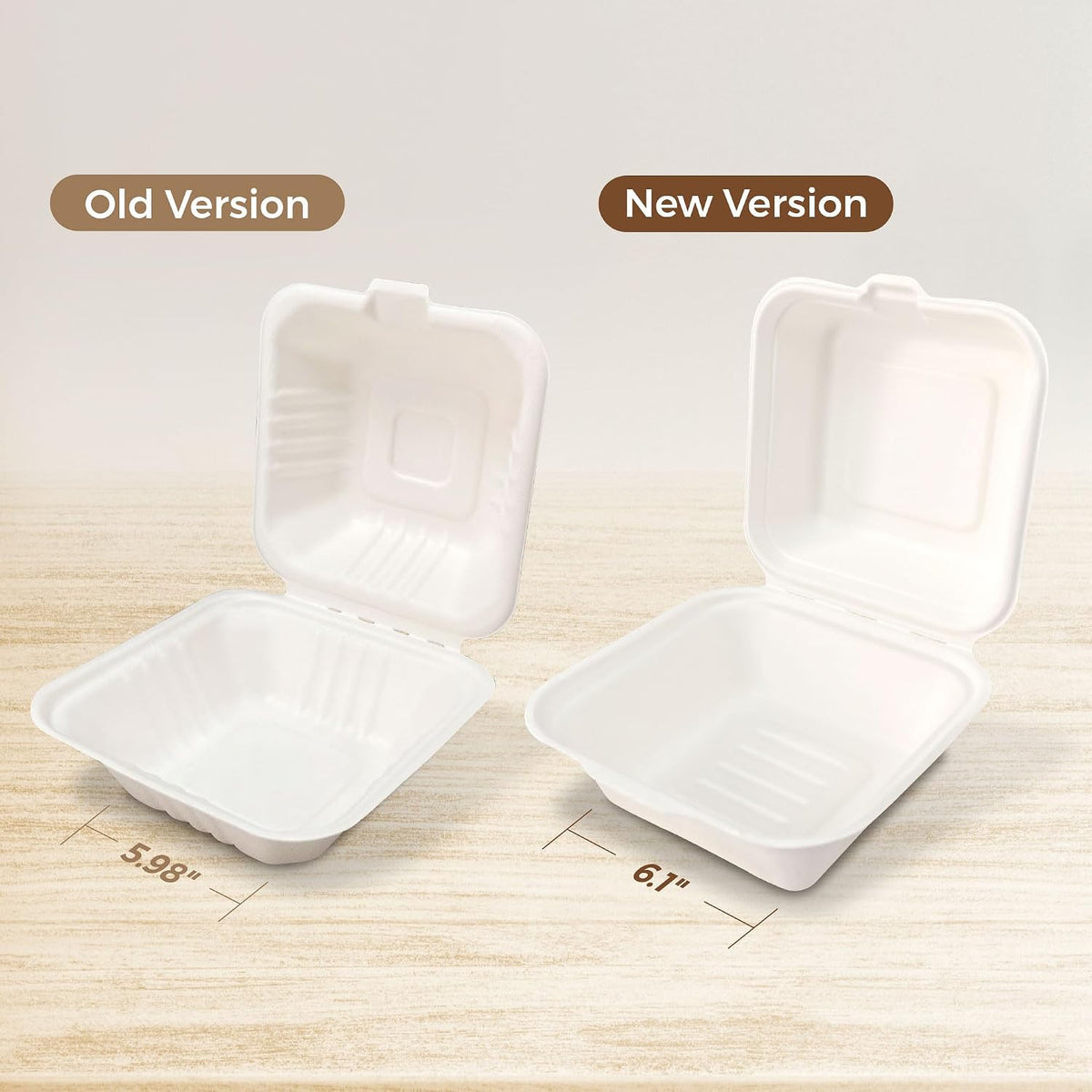 6X6 inch Compostable White Clamshell Take Out Food Containers with Lids