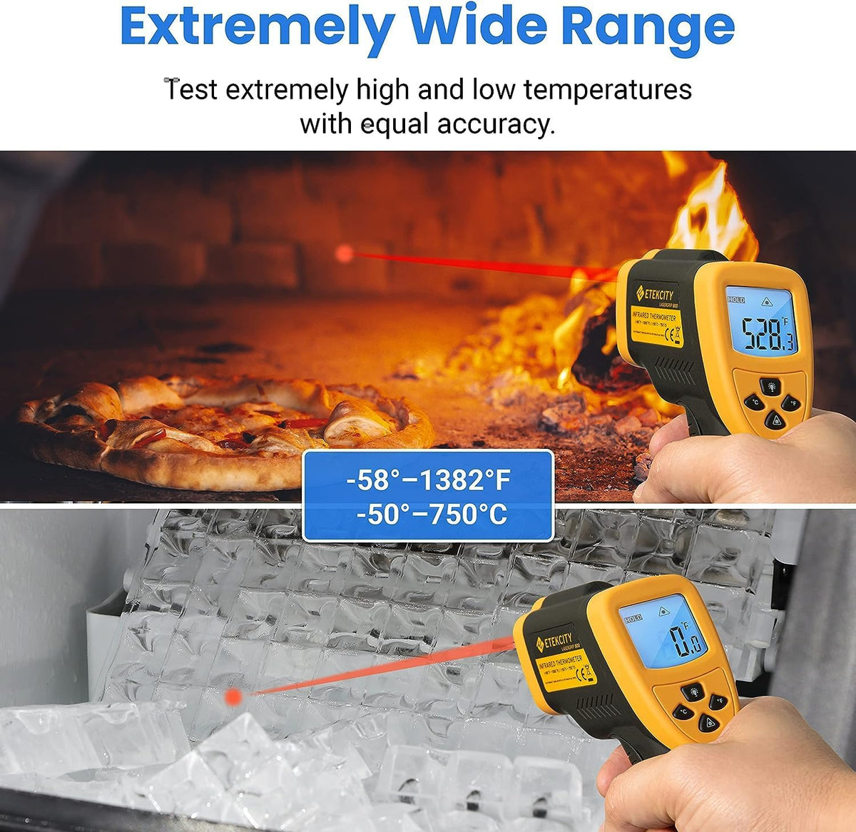 Infrared Thermometer Laser Temperature Gun, -58℉~1382℉, D:S 16:1