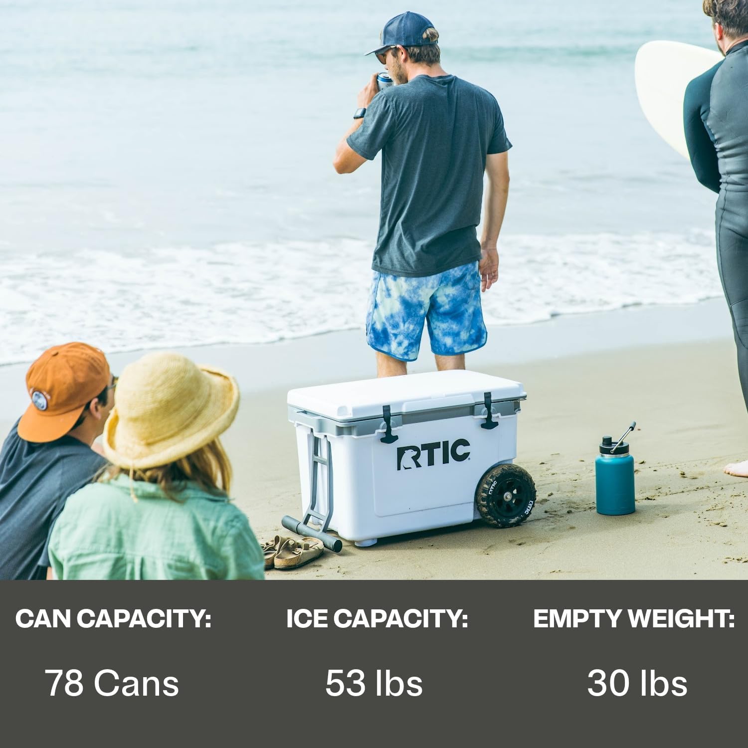 52 QT Ultra-Light Wheeled Hard Cooler | Insulated, Ice Chest Box, Beach, Drink, Beverage, Camping, Picnic, Fishing