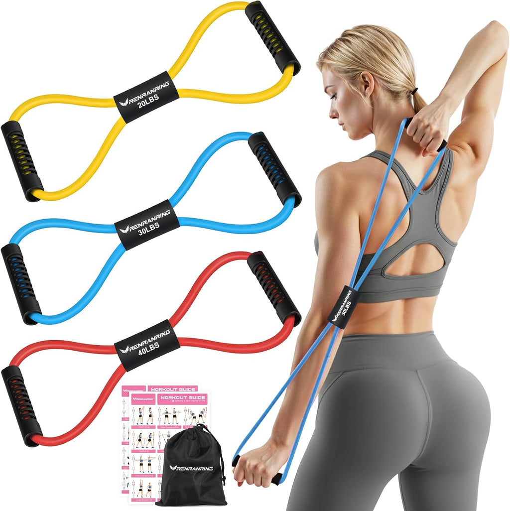 Figure 8 Fitness Resistance Bands with Handles - Exercise Tube Band Set of 3 for Arm and Shoulder Stretch, Rope 8