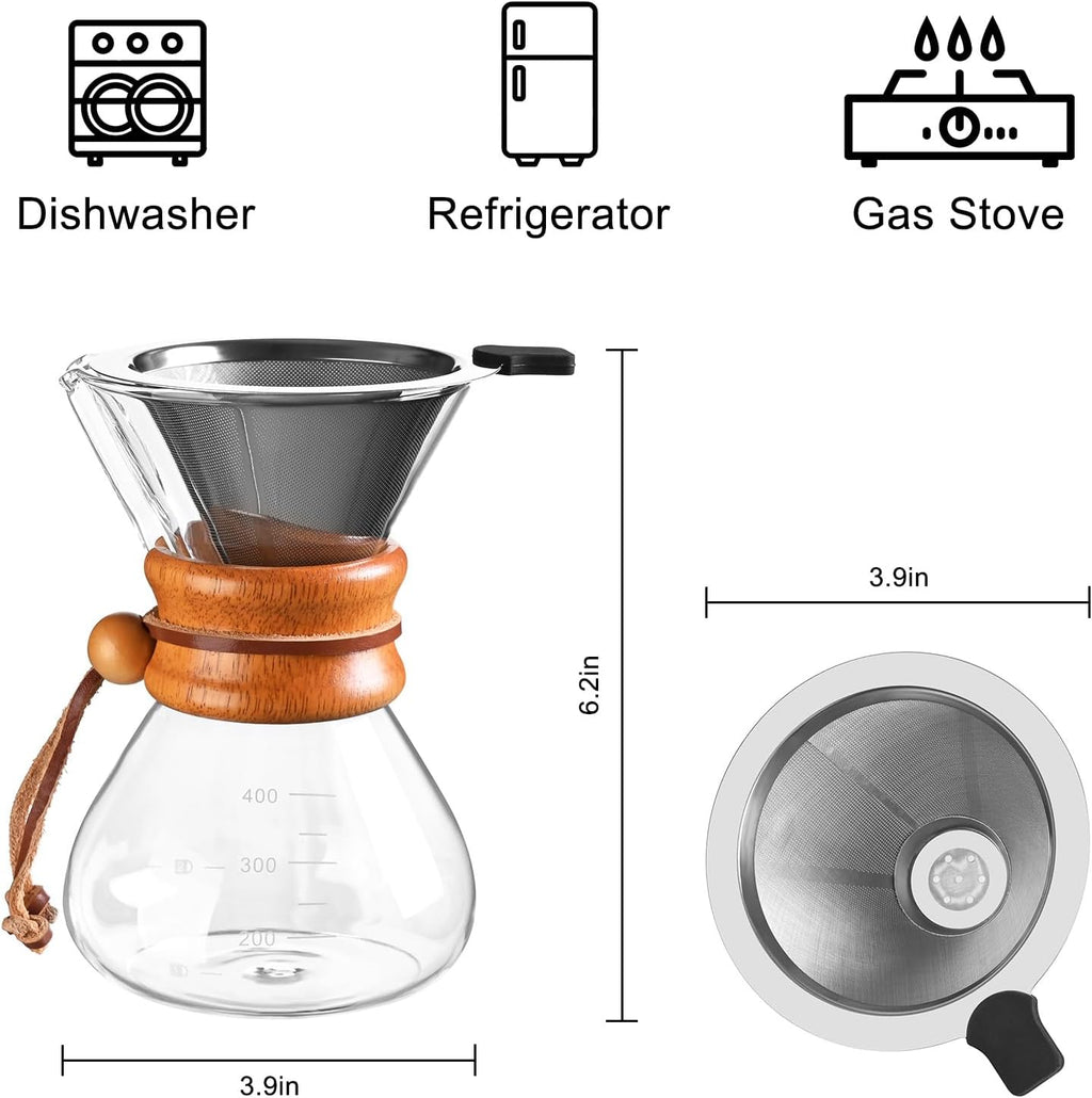 Pour Over Coffee Maker with Stainless Steel Filter Pour Over Coffee Dripper | Pour Over Coffee13.5 OZ, Drip Coffee
