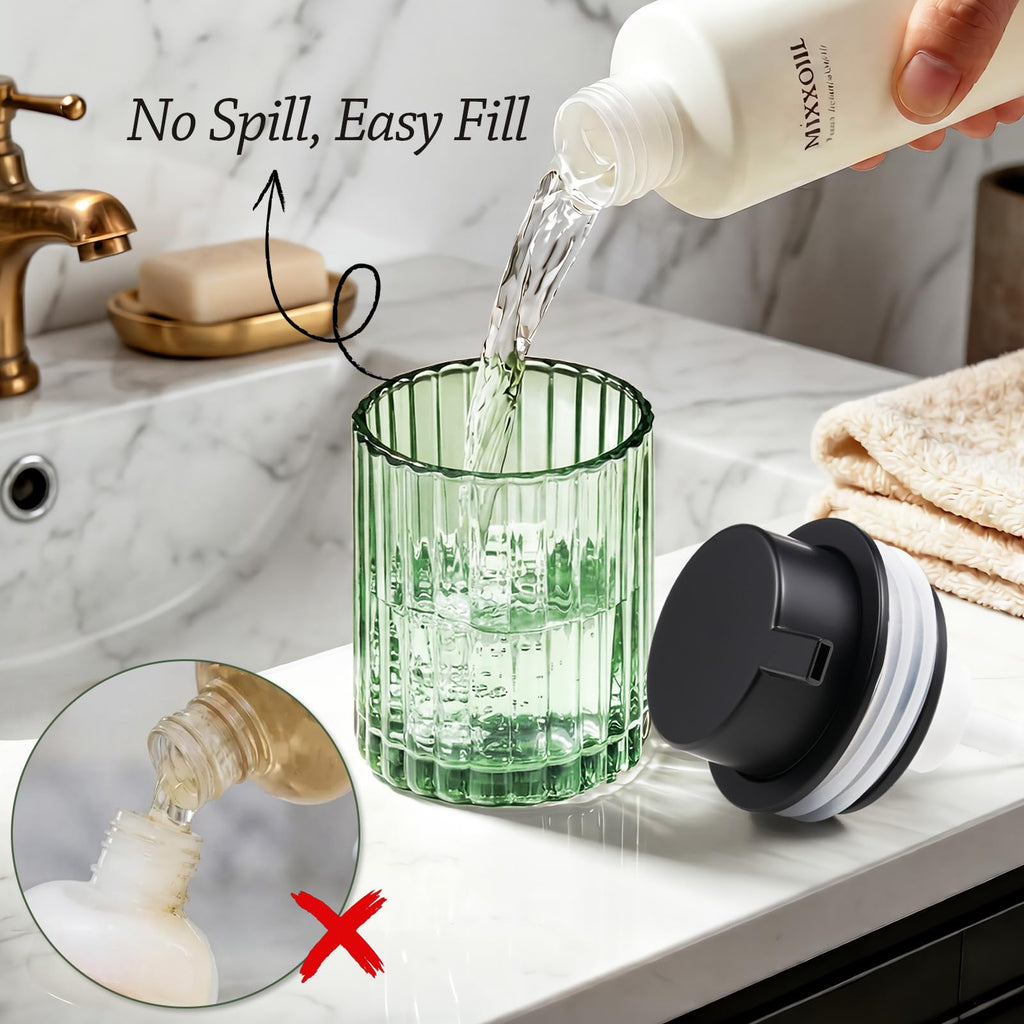 Foam Soap Dispenser, 8oz Green Glass Refillable with Black Pump, 1 Pack