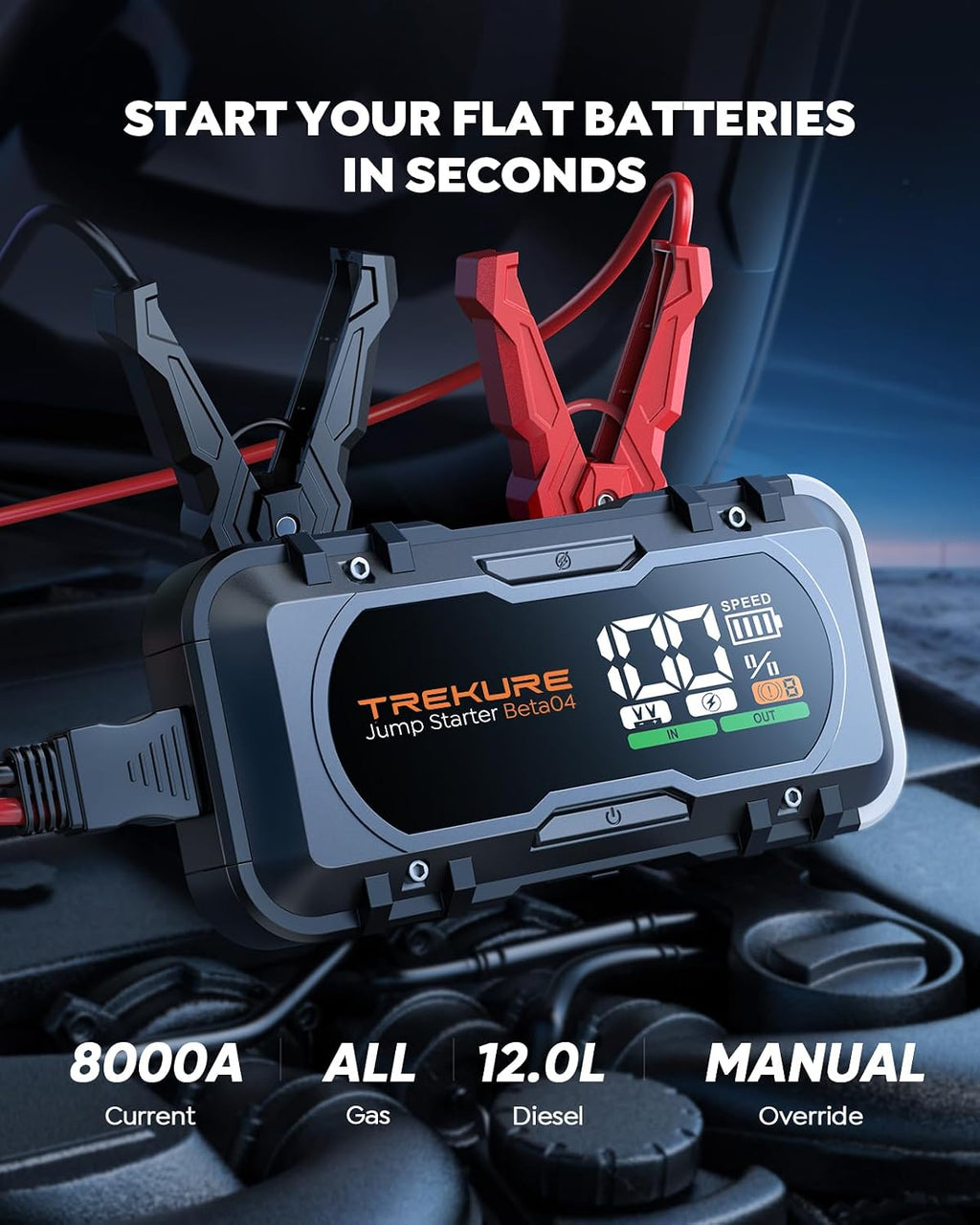 8000A Car Battery Jump Starter, Battery Jumper Starter Portable (All Gas/12L Diesel), 27000mAh 65W Charging Jump Box