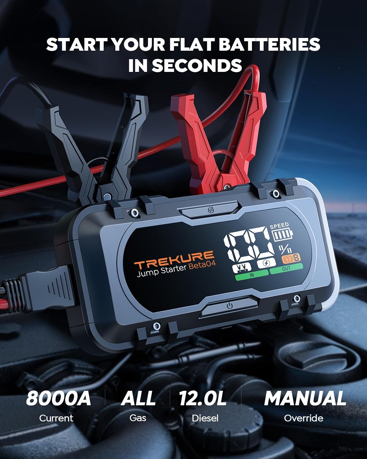 8000A Car Battery Jump Starter, Battery Jumper Starter Portable (All Gas/12L Diesel), 27000mAh 65W Charging Jump Box