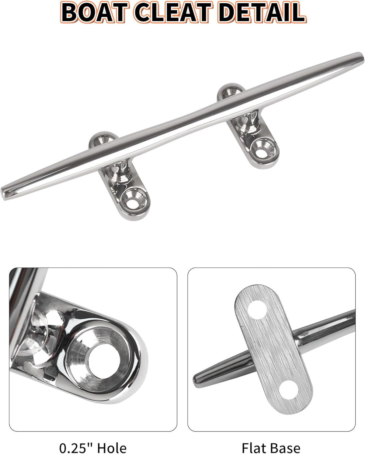 OULEME 4" 5" 6" 8" Boat Cleat, 316 Stainless Steel Open Base Dock Cleat, Marine Grade Rope Cleat with Fasteners for Deck Mooring and Nautical Decor, 2-Pack/4-Pack