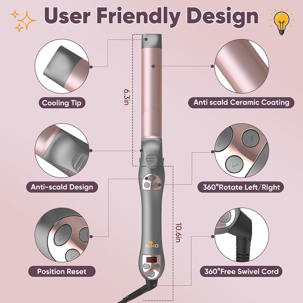 3 in 1 Interchangeable Automatic Rotating Curling Iron & Thermal Brush Set, (1''-1.25'') Curling Iron, Automatic Hair