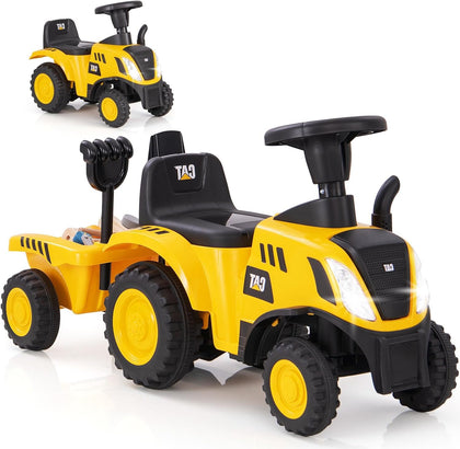 Ride on Tractor, 2-in-1 Licensed Caterpillar Ride On Push Car for Toddlers, Detachable Trailer, Horn, Engine Sound