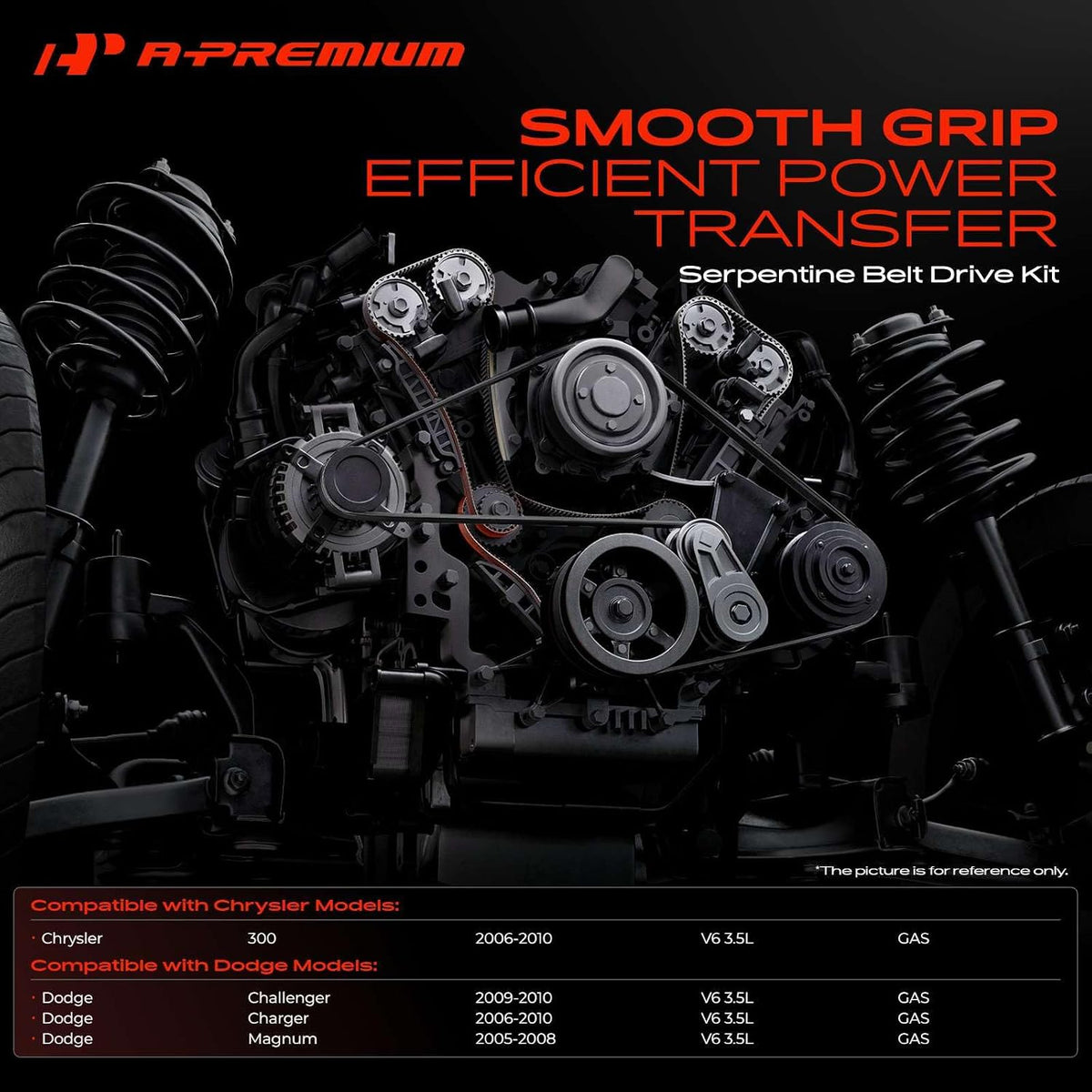 A-Premium Serpentine Drive Belt Kit with Tensioner & Idler Pulley