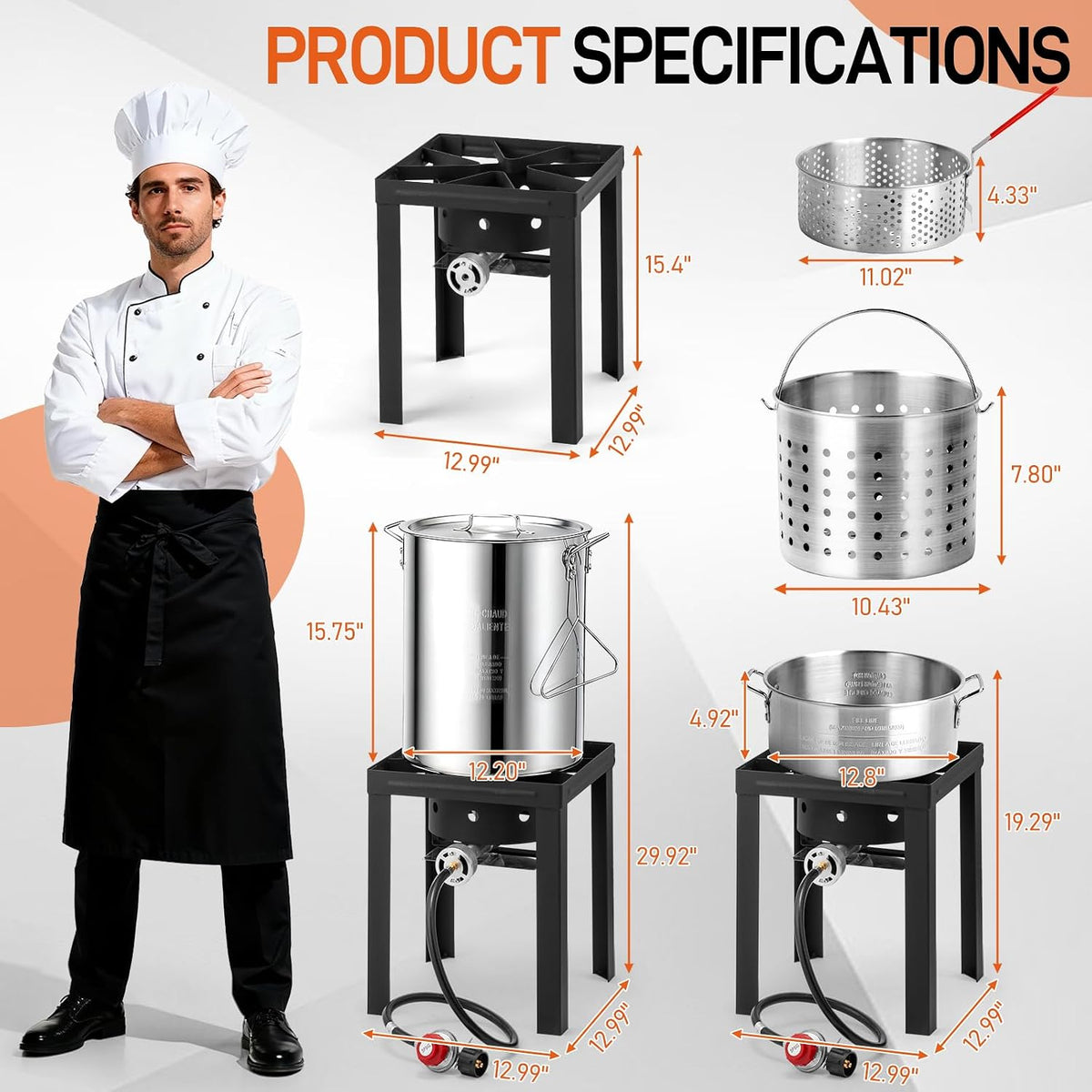30QT Turkey Fryer & 10QT Fish Fryer Kit w/ 55,000BTU Propane Stove, Aluminum Outdoor Deep Fryer & Seafood Boiler