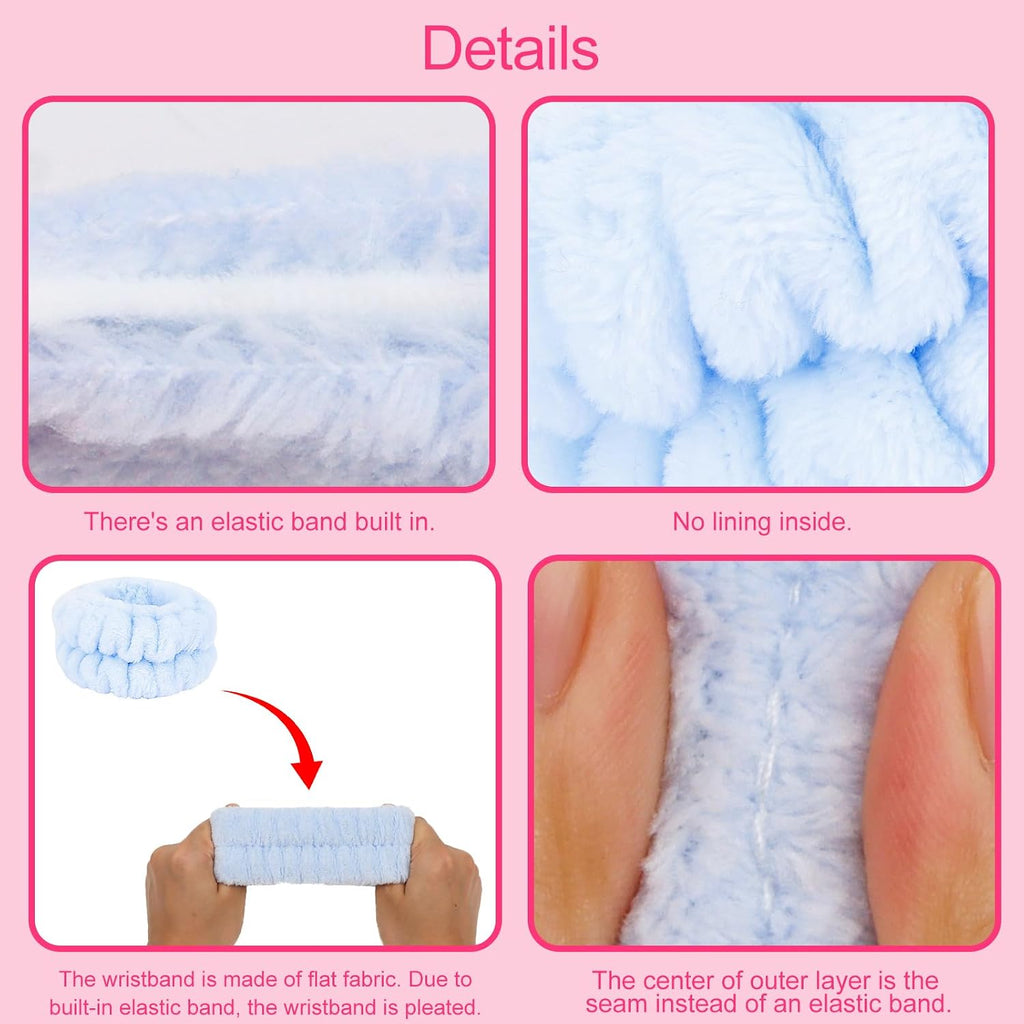 Pink Blue Spa Headband And Wristband Set Skincare Headband For Washing Face Hair Claw Clips For Thick Hair Cute Puffy
