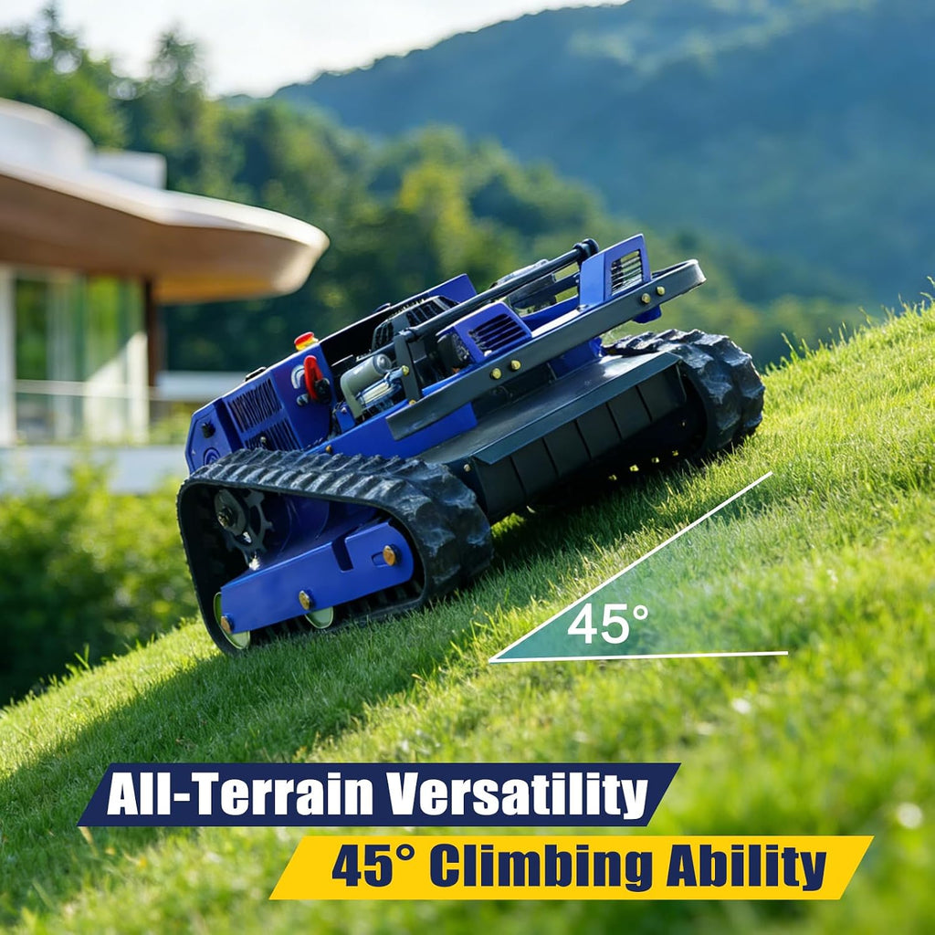 Remote Control Brush Mower – 9HP Gas, 55cm Wide Deck, Auto-Retract Blades, 45° Slope, 1600W Brushless Drive – for