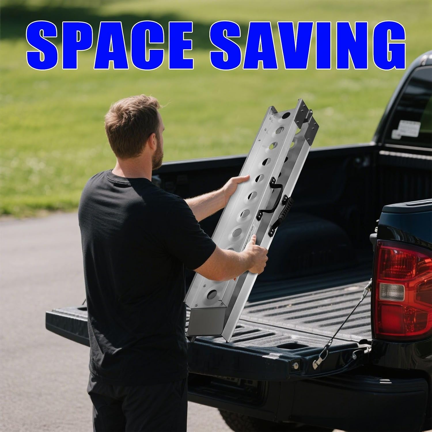 Aluminum Motorcycle Ramp, 440 lbs Capacity, 84.56" x 7.16" Folding Dirt Bike Loading Ramp with Dual Carry Handles &