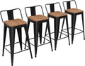 Metal Bar Stools Set of 4, 30" Black Bar Height Stools with Back