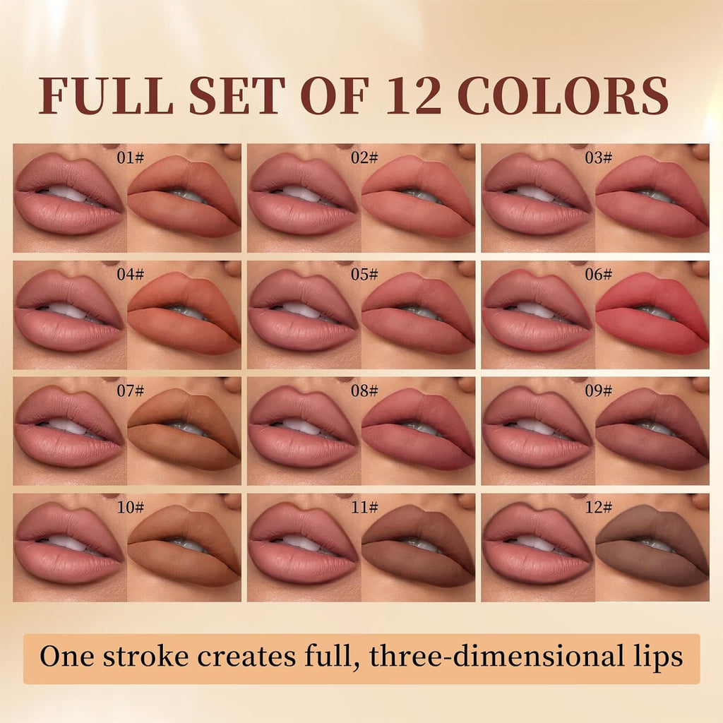 Matte Lip Liner Set,12 Colors Long Lasting Waterproof Nude Lip Liner Pencil Set,Smooth and High Pigmented Natural Lip