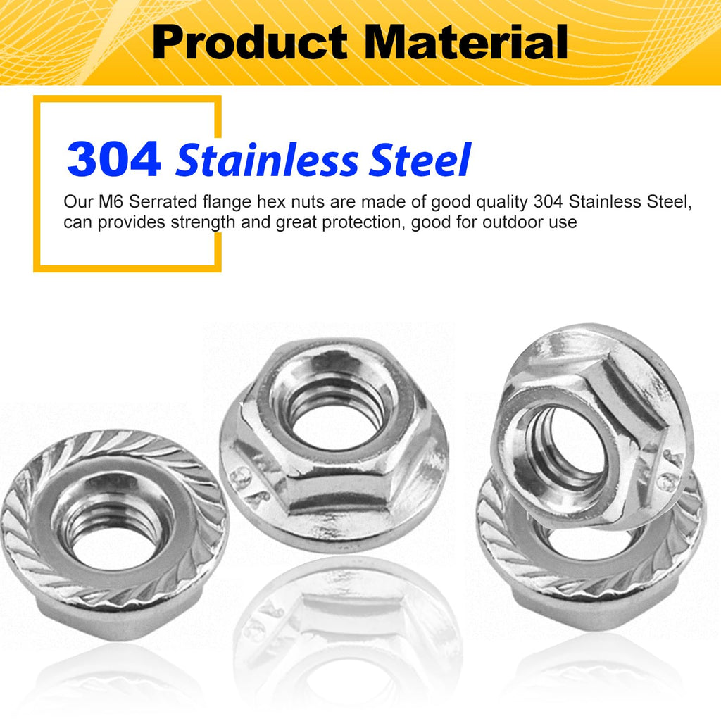 55 Pack M6 Serrated Flange Hex Nuts for DIY Home Mechanism