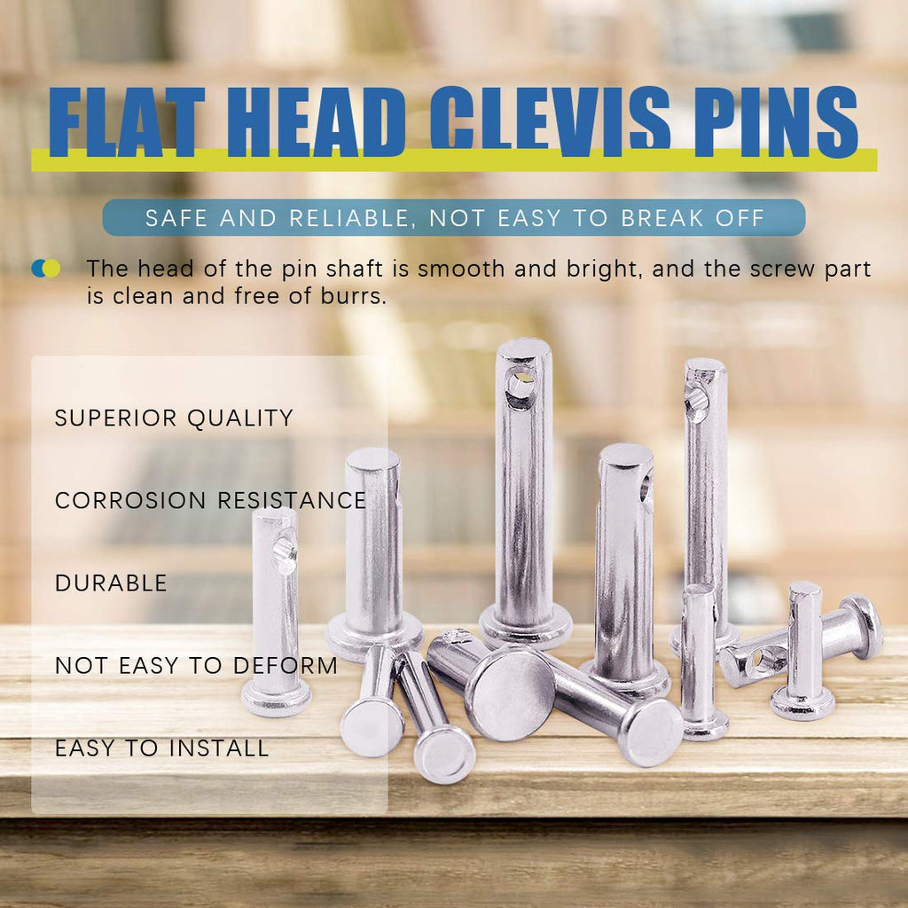 Glarks 64Pcs 12 Sizes 304 Stainless Steel Flat Head Single Hole Clevis Pins Assortment Kit