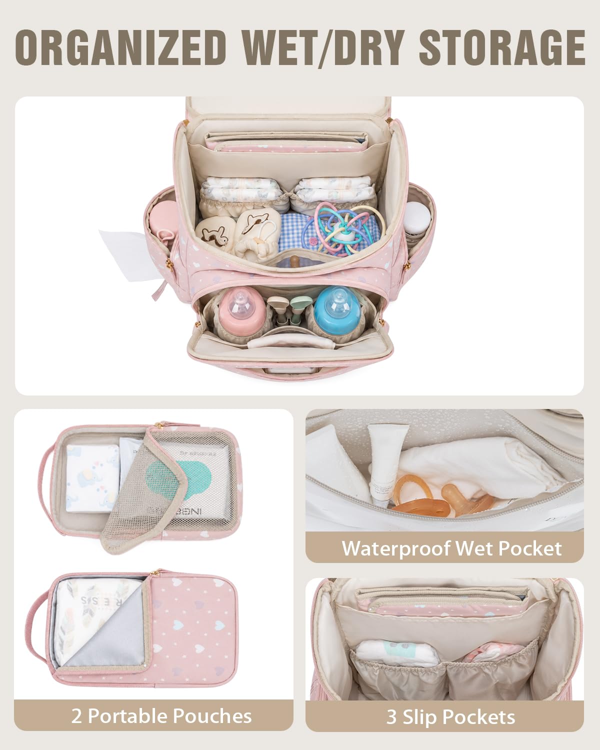 Diaper Bag Backpack with Changing Pad and Insulated Pockets, Heart