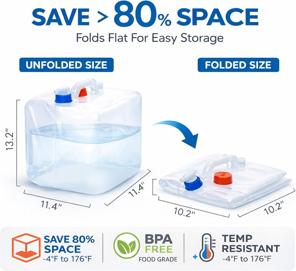 BPA Free Collapsible Water Jug with Spigot, 5.3 Gallon | Portable Water Storage Container for Camping, Hiking and