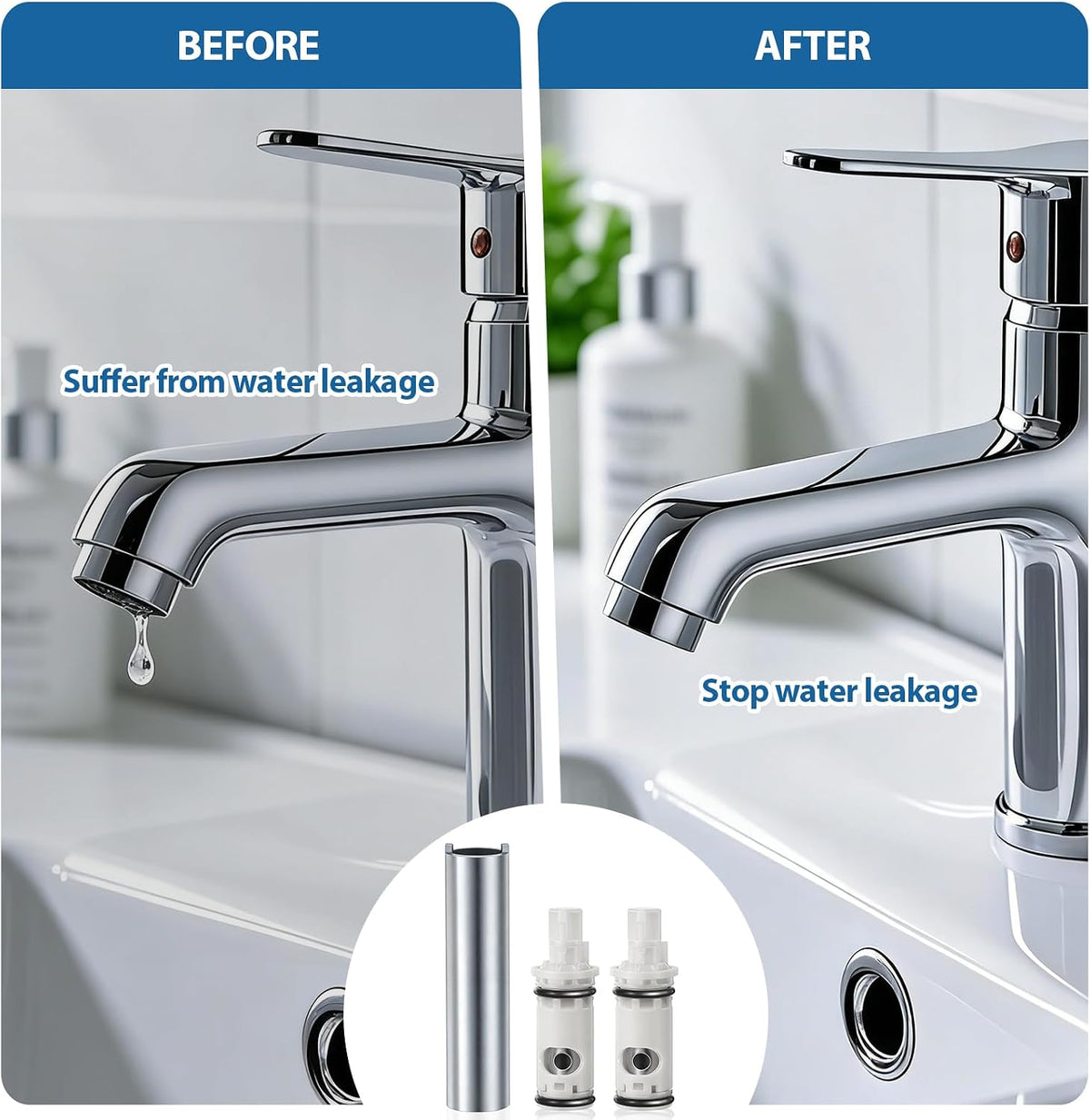 1224 1224B Faucet Cartridge Replacement Kit, Compatible with Moen 1224/1224B/14272, 2 Cartridges + 1 Retainer Removal Tool for Double Handle Tub Shower Valve Repair