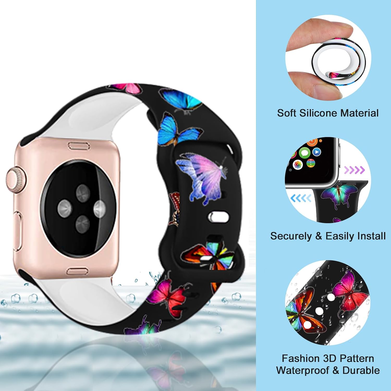 Silicone Pattern Sport Band Compatible with Apple Watch Bands Women Men | Comfortable Wristband 44mm 38mm 41mm 40mm
