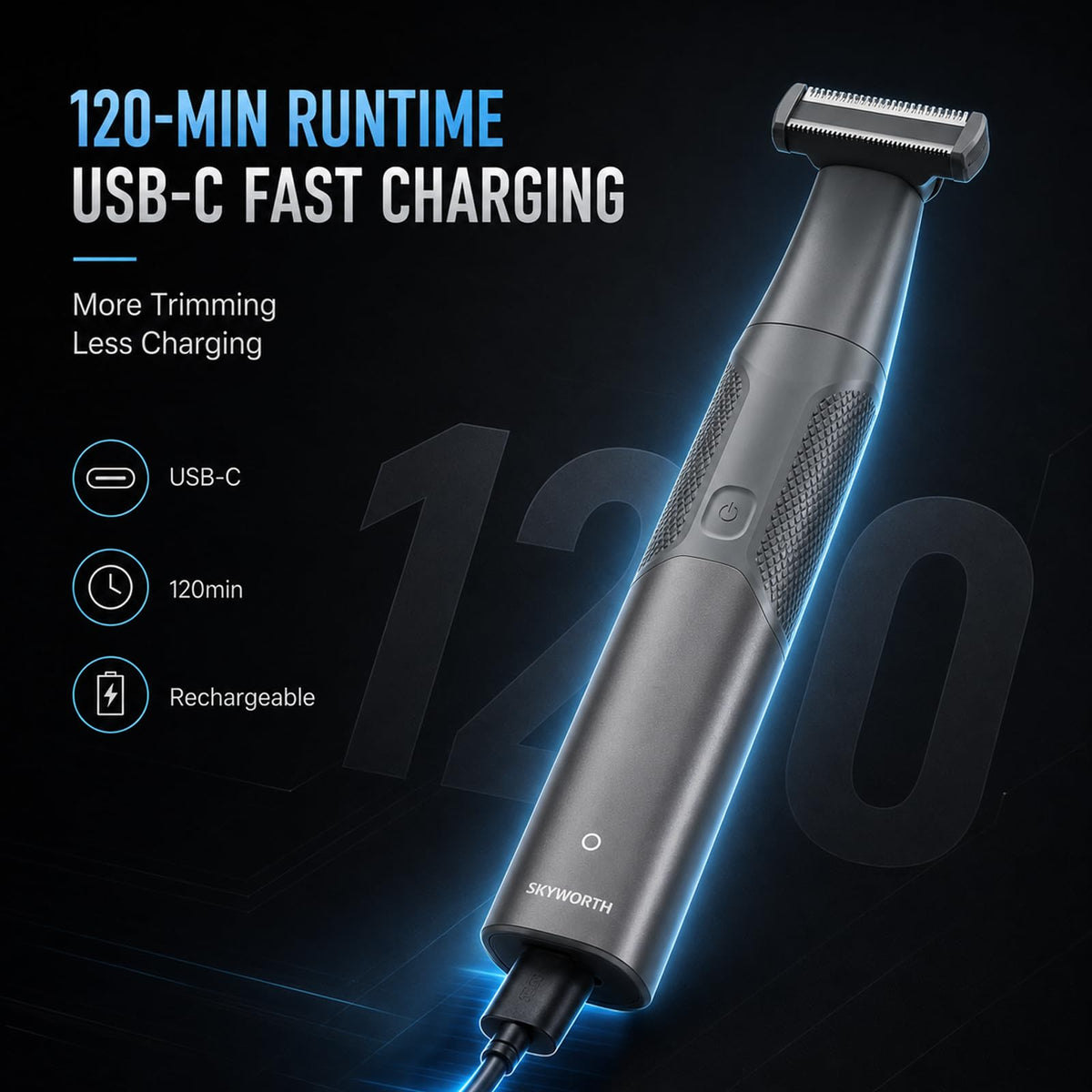 Beard Trimmer for Men, 120Min Runtime, IPX7 Waterproof