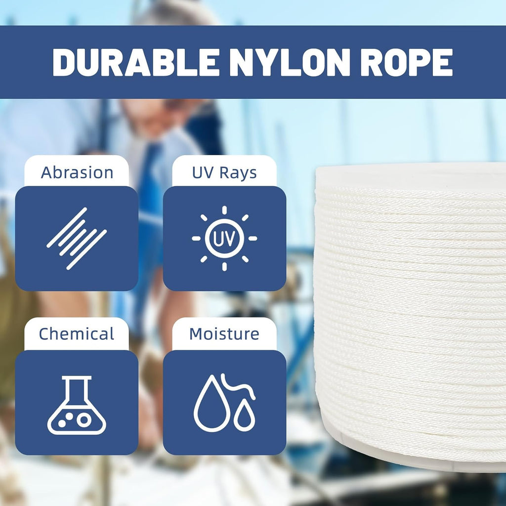 NEWSEED 500 Ft 1/8 Inch Nylon Rope Heavy Duty Utility Rope (White)